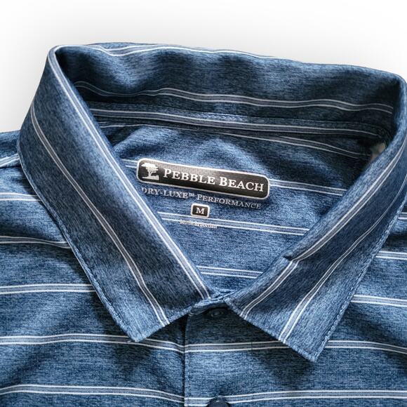 Pebble Beach Dry-Luxe Performance Striped Blue Short Sleeve Polo Men Sz M - Picture 4 of 5